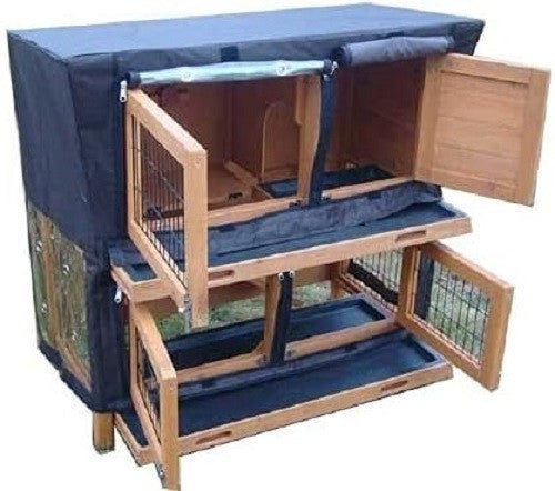 2 Tier Rabbit Hutch Outdoor With Cover Wooden Cage Trays Guinea Pig Run