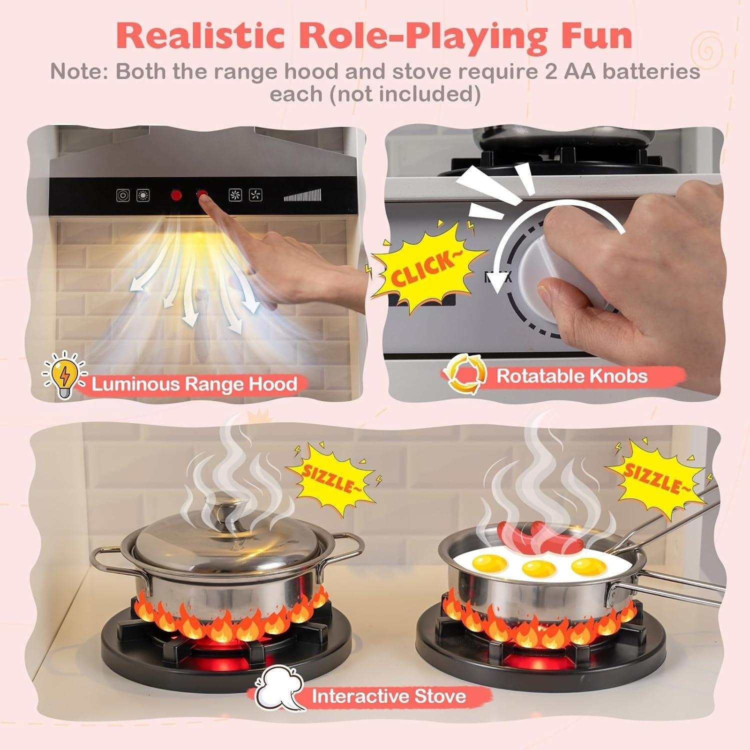 Kids Wooden Play Kitchen Laundry Set Lights Sounds White Toy Set