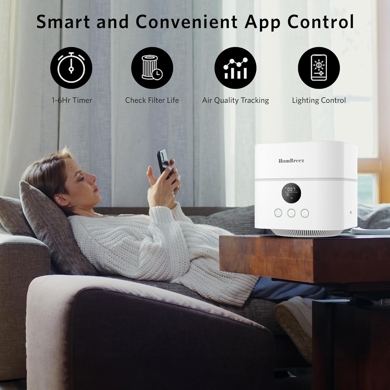 Air Purifier Humidifier Combo H13 HEPA 200ft² Quiet Smart App Control