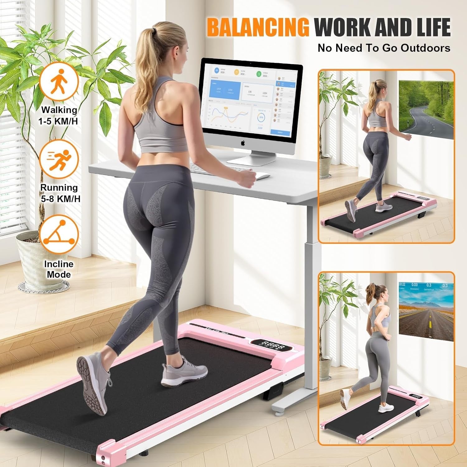 Portable Walking Treadmill 2.5HP Motor, Incline 7%, LED Display, Home Gym