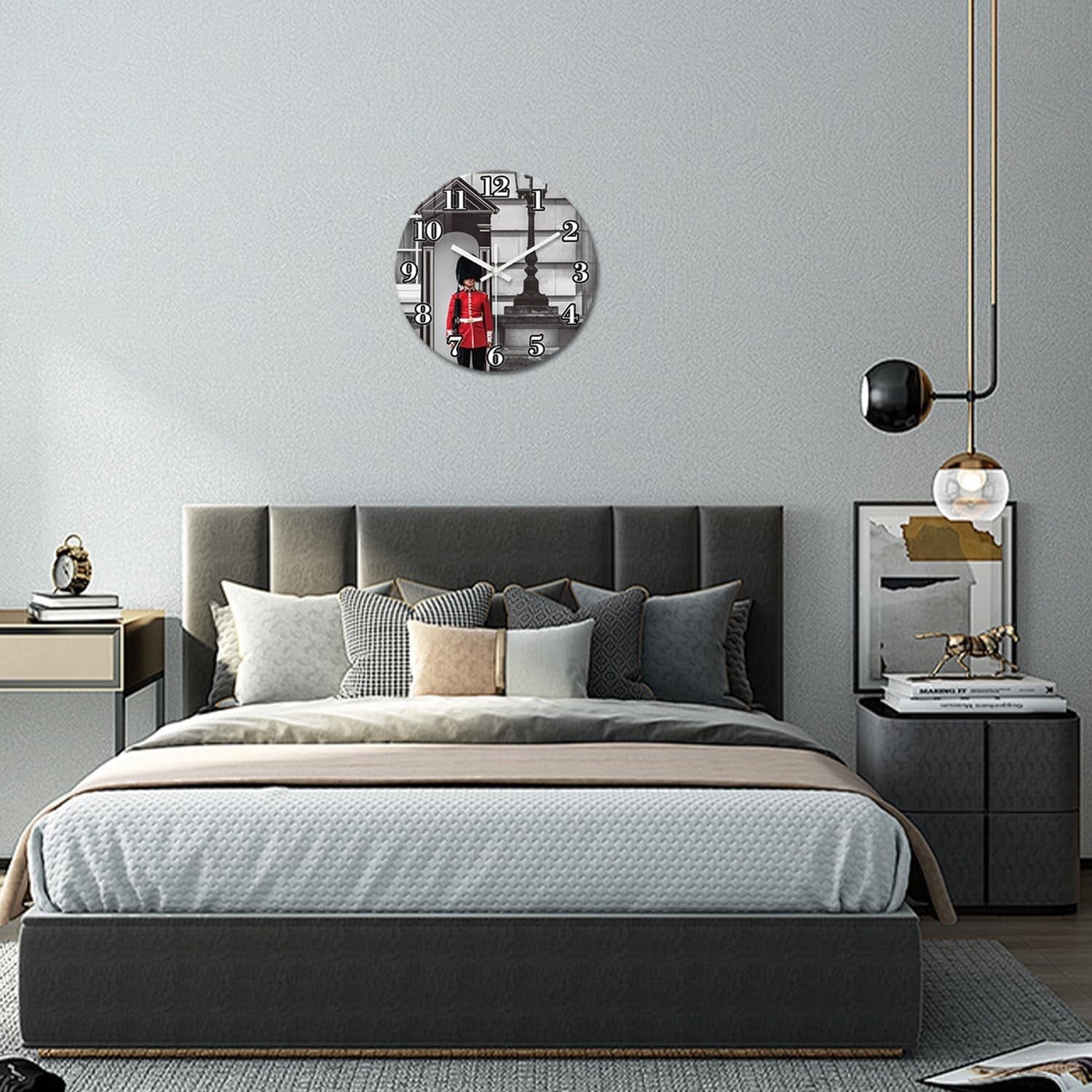 14" London Guard Wall Clock Silent Glass Modern Round UK Decor