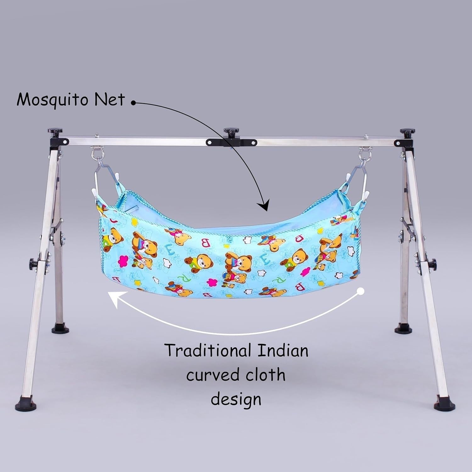Foldable Baby Cradle Swing Stainless Steel Frame with Storage Bag Portable