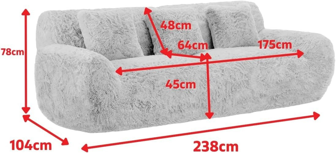 Luxury Faux Fur 3 Seater Sofa Fluffy Cloud Couch Nordic Modern Beige