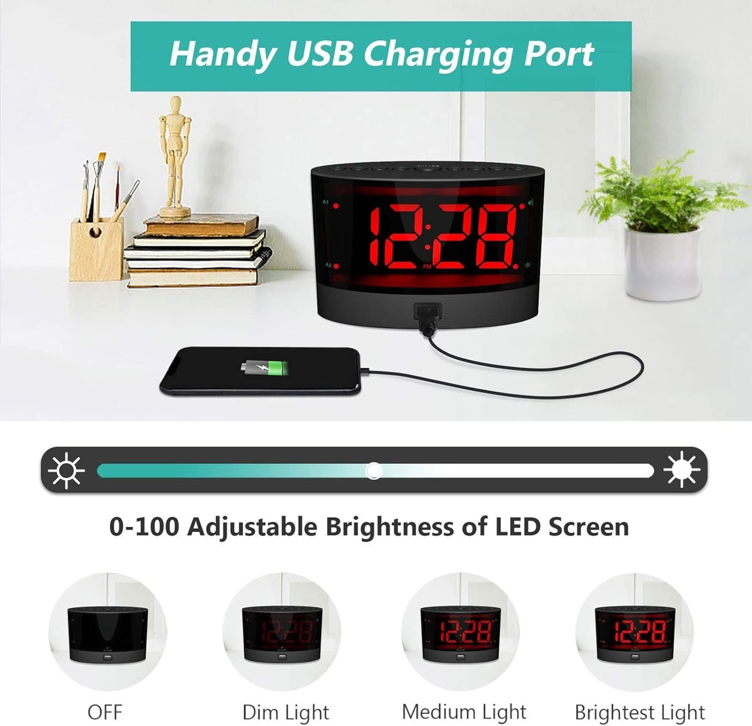 Extra Loud Alarm Clock with Bed Shaker for Heavy Sleepers Deaf USB