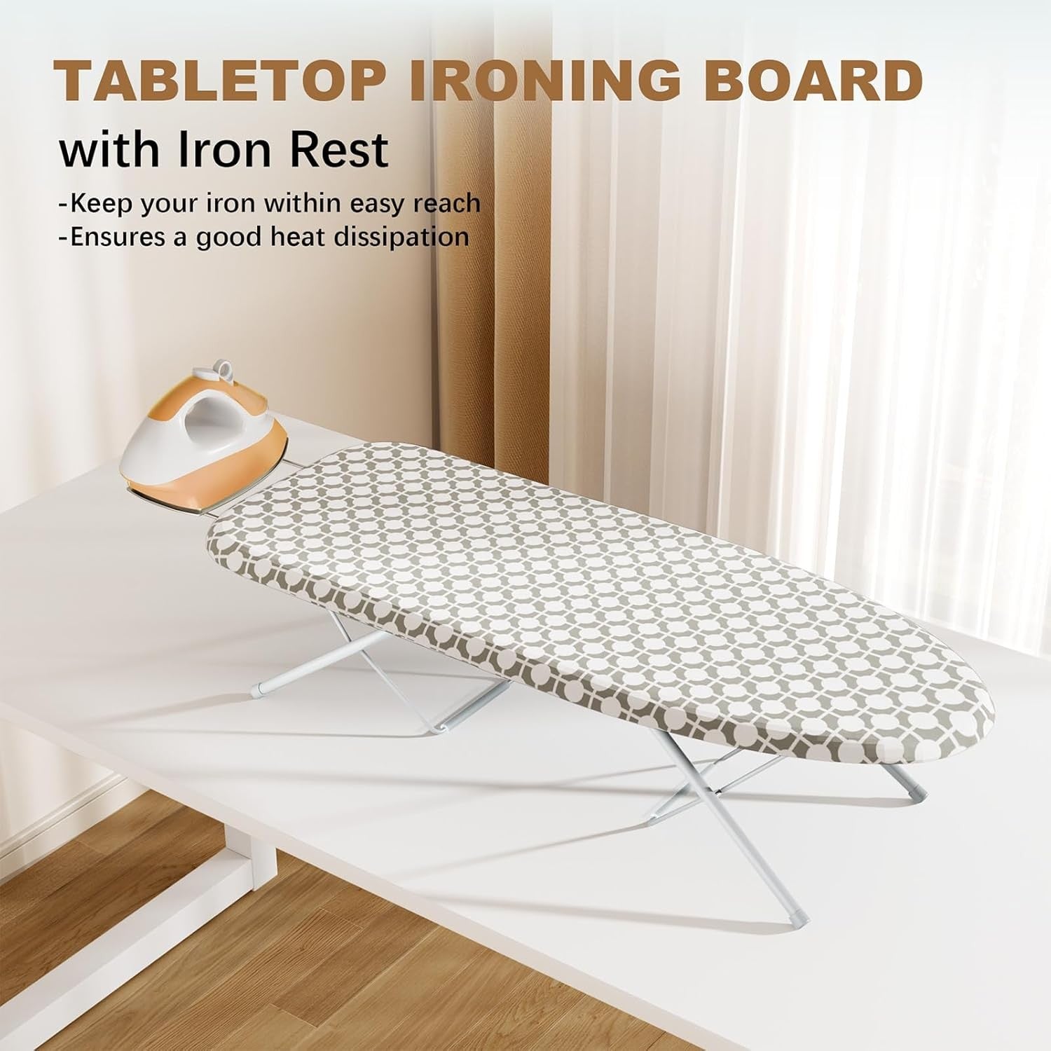 Space Saving Folding Ironing Board Tabletop Steam Station Grey Metal