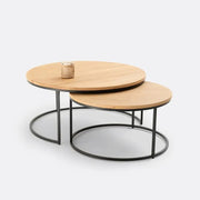 Round Oak Nesting Coffee Tables Set of 2 | Modern Living Room Furniture