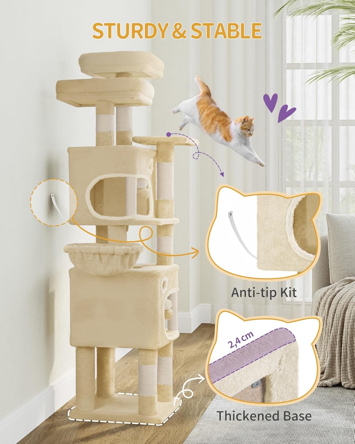 Cat Tree 159cm Tall Tower Condo Scratching Posts Platforms Caves & Basket