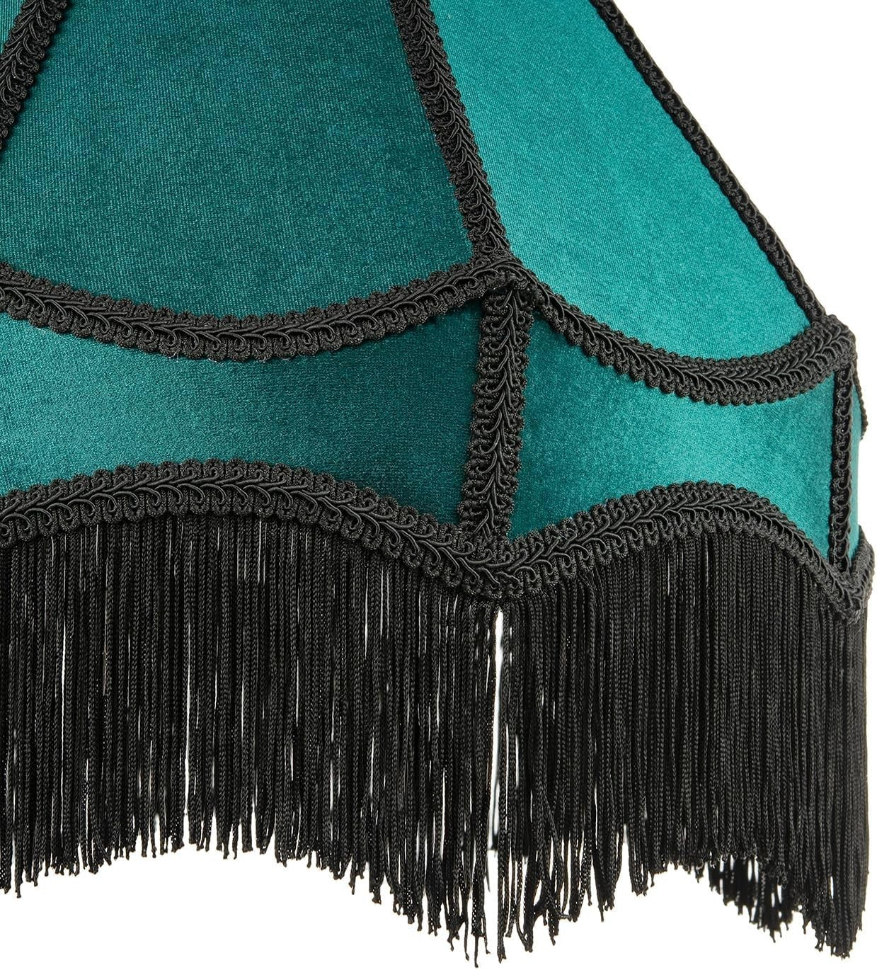 Victorian Empire Velvet Lampshade Emerald Green Black Tassel 40cm