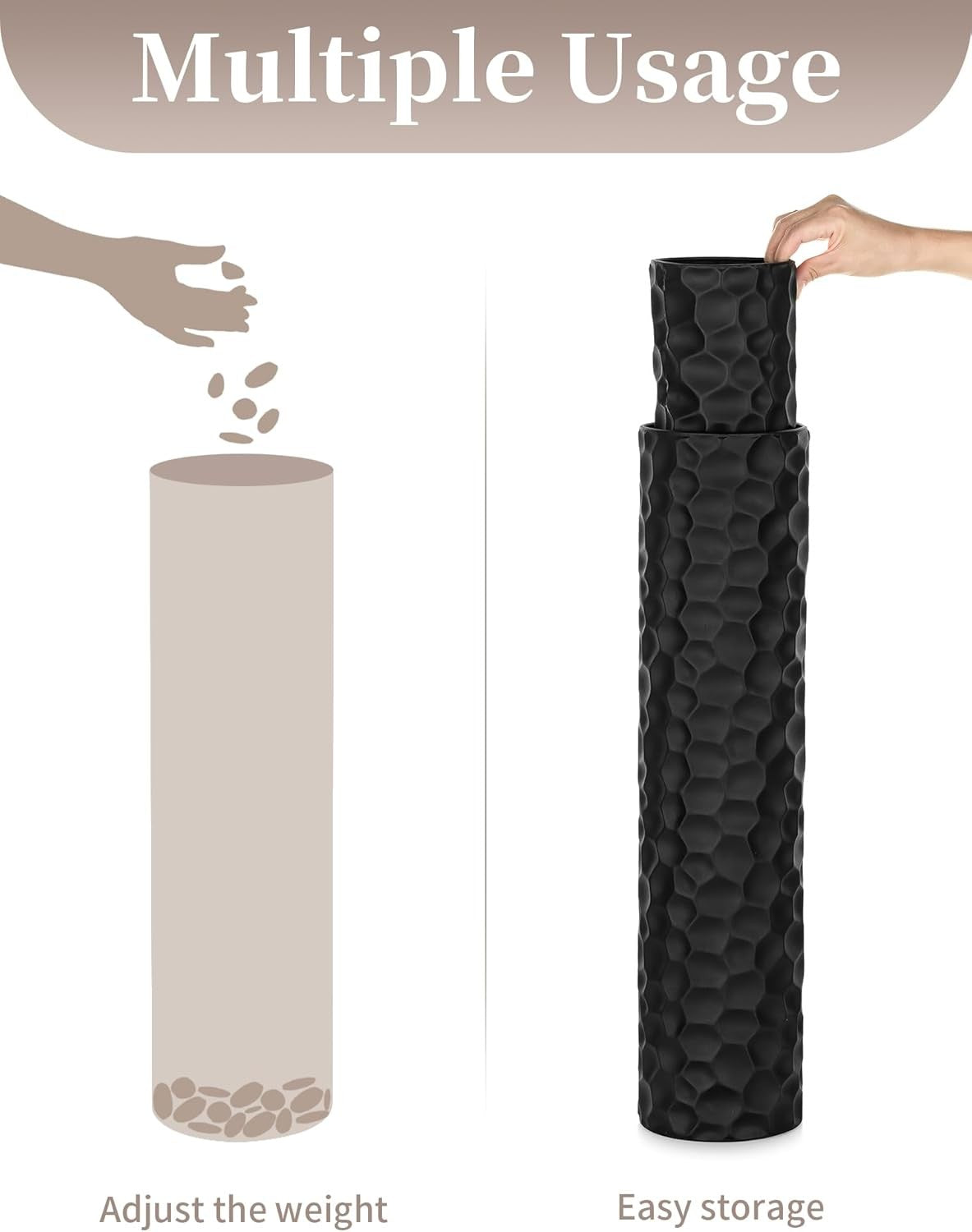 Large Black Metal Floor Vase Set Tall Modern Honeycomb Home Decor 3pcs