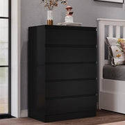 Tall 5 Drawer Chest Black Storage Unit Bedroom Cabinet Slim Modern Design