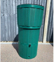 150L Green Wicker Effect Garden Water Butt Kit with Tap & Rain Diverter