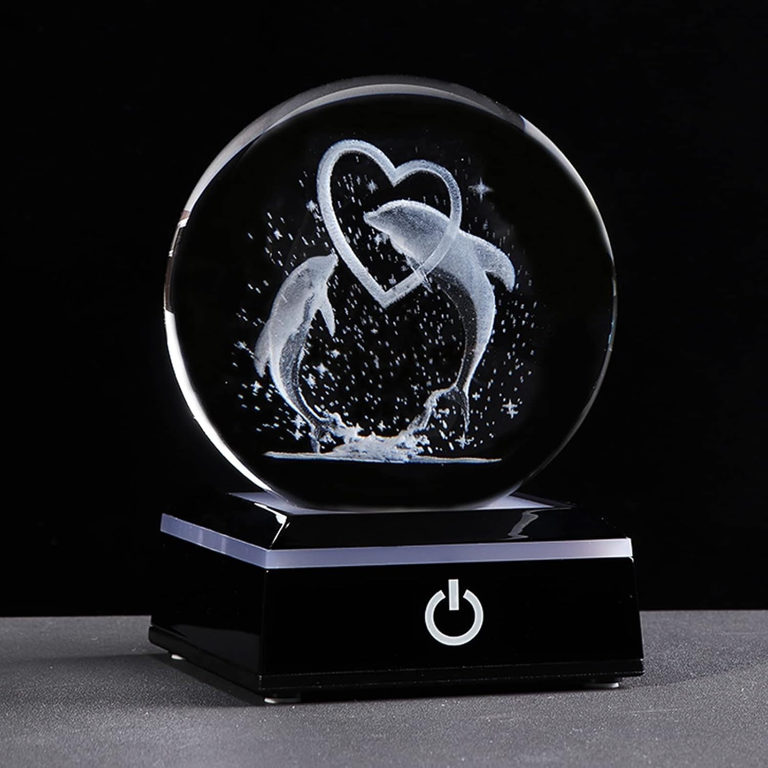 3D Crystal Dolphin LED Light Globe 80mm Glass Ornament Romantic Ocean Gift Decor