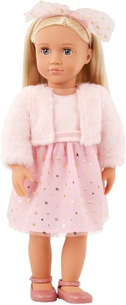 18-Inch Fashion Doll Pink Star Dress Plush Jacket Hair Bow Shoes