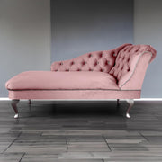 Velvet Chaise Lounge Sofa Right Hand Pink – Tufted Seat, UK Handmade