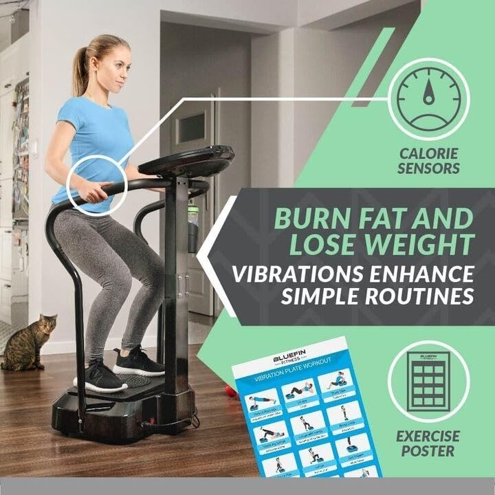 Black Pro Vibration Plate Exercise Machine w Handrails 180 Speeds Silent