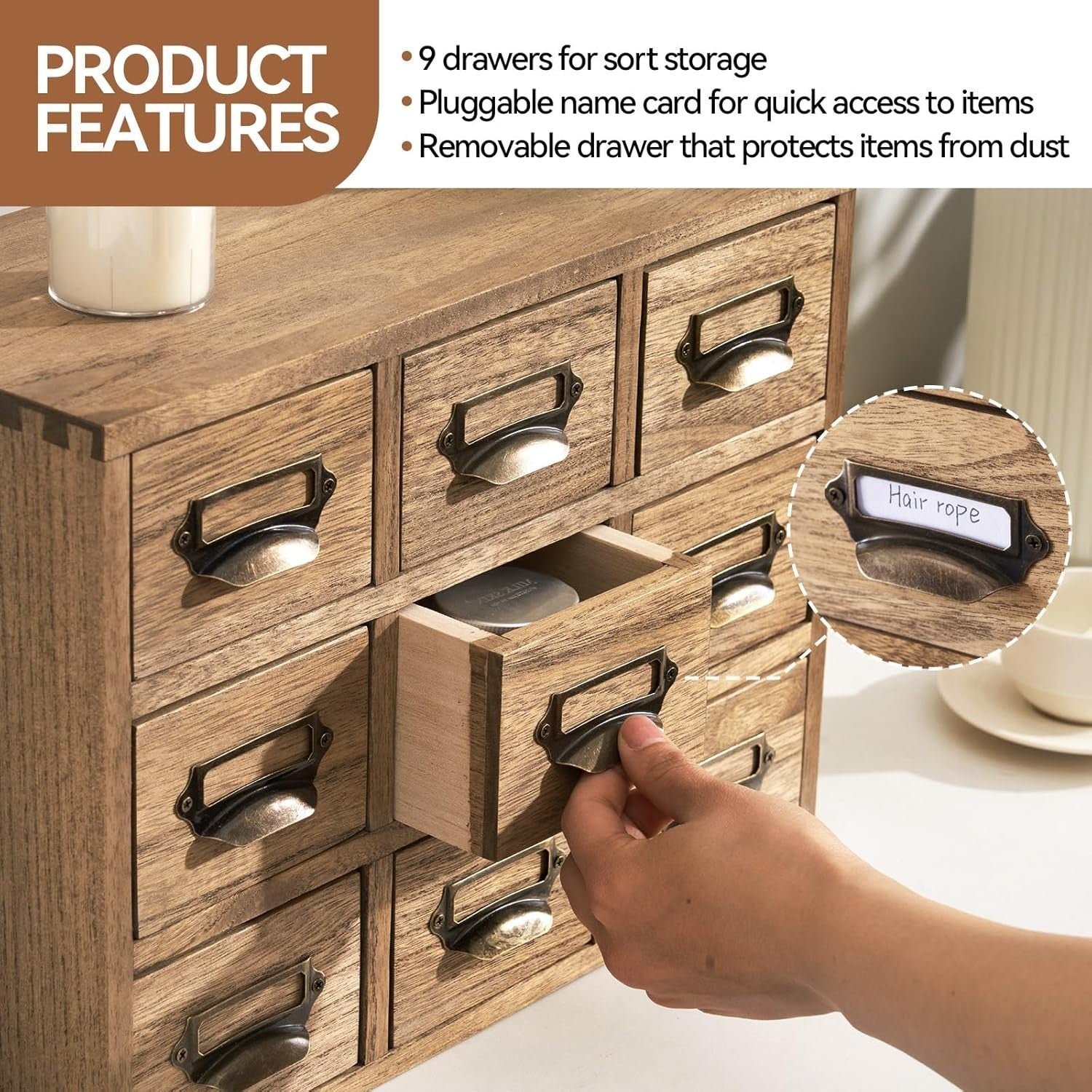Wood Desktop Organizer 9-Drawer Chest for Jewelry, Tea & Office Supplies