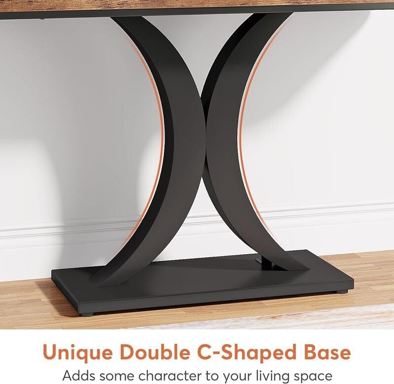 Rustic Industrial Console Table – Curved Base Entryway Table 100cm Wide