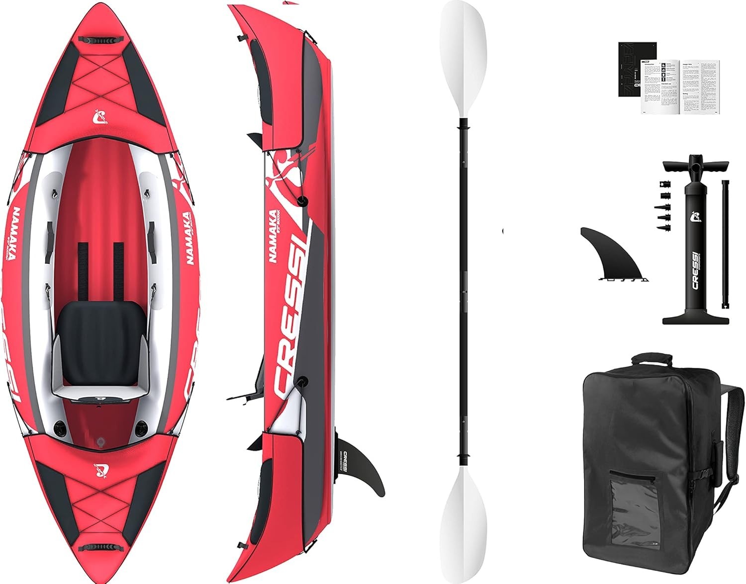 Single Seat Inflatable Kayak Set Red w/ Adjustable Seat & Gear
