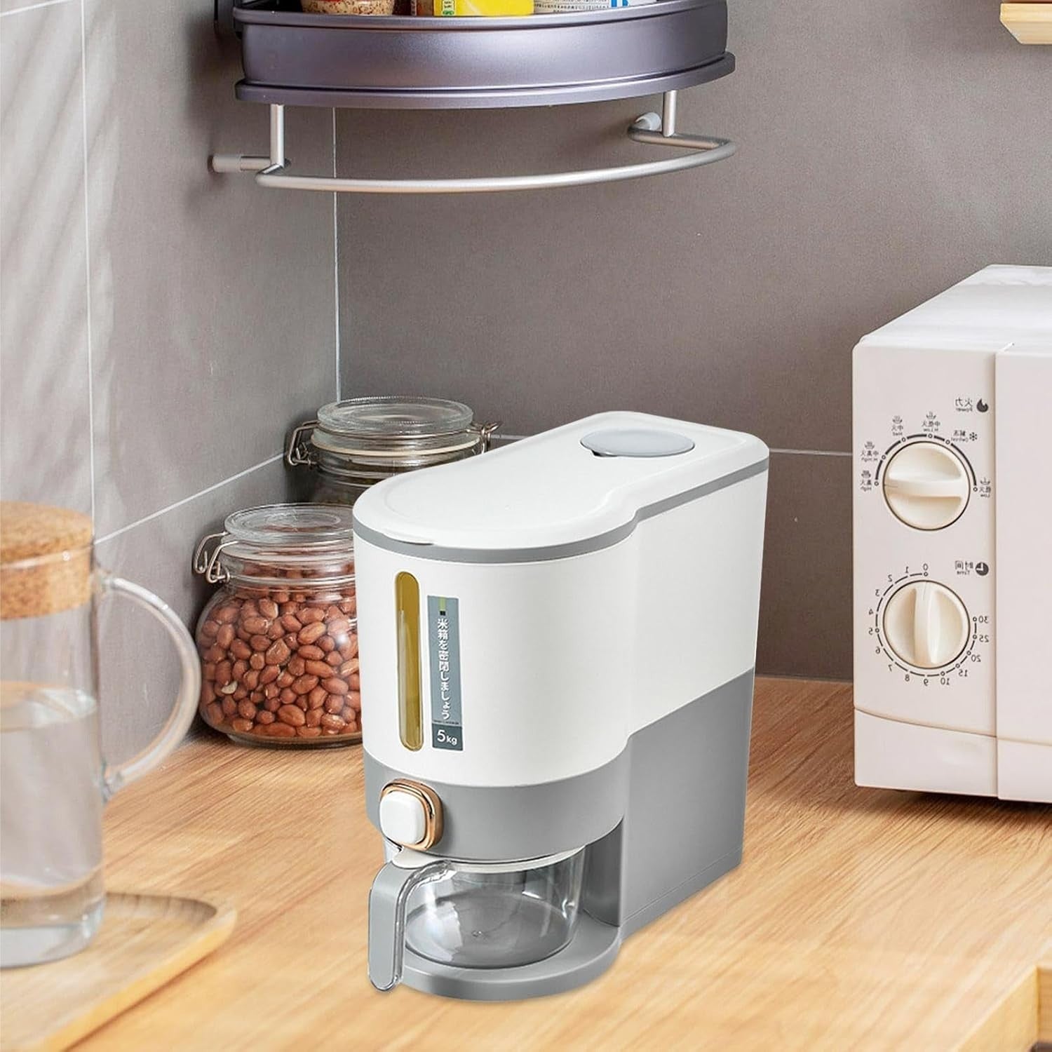 10KG Rice Dispenser Storage Container with Measuring Cup Grain Cereal Bin