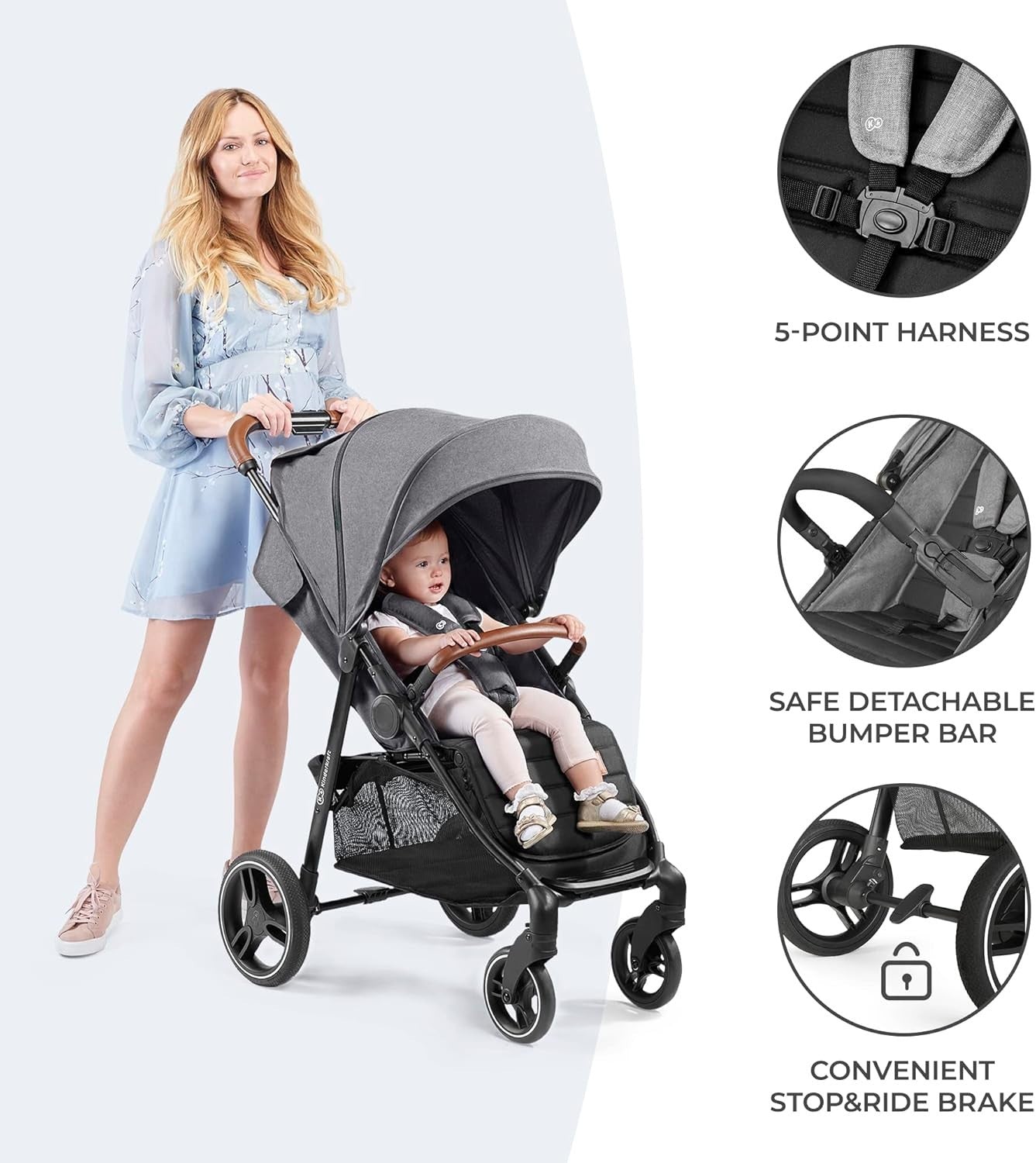 Baby Pushchair Stroller Lie Flat One Hand Fold All Terrain 22kg Grey