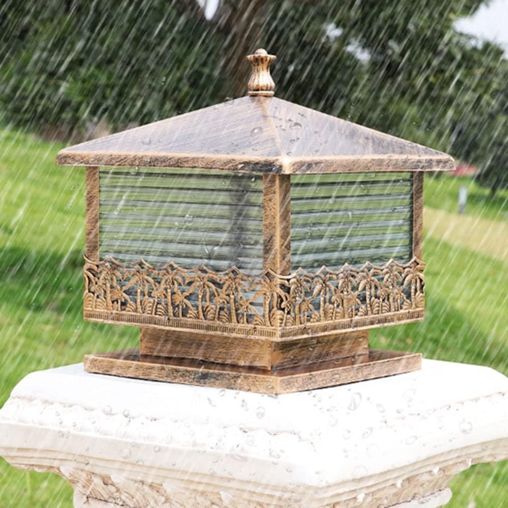 Modern Patio Pillar Light – Brass Outdoor Post Lantern (9.8in)