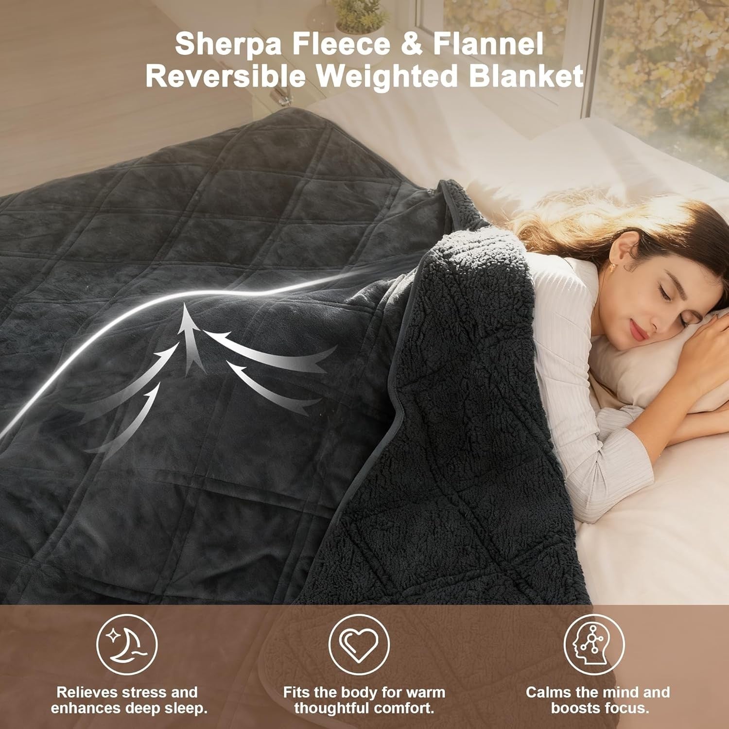 Sherpa Fleece Weighted Blanket for Adults - Grey - Queen Size 150x200cm