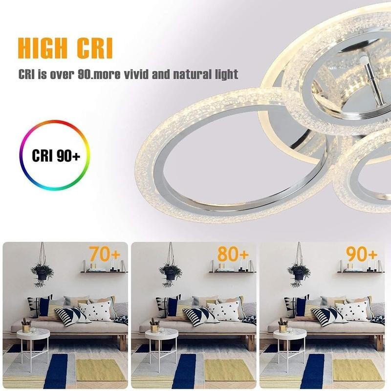 Modern 4-Ring LED Ceiling Light 58W Dimmable Remote Chrome Flush Mount