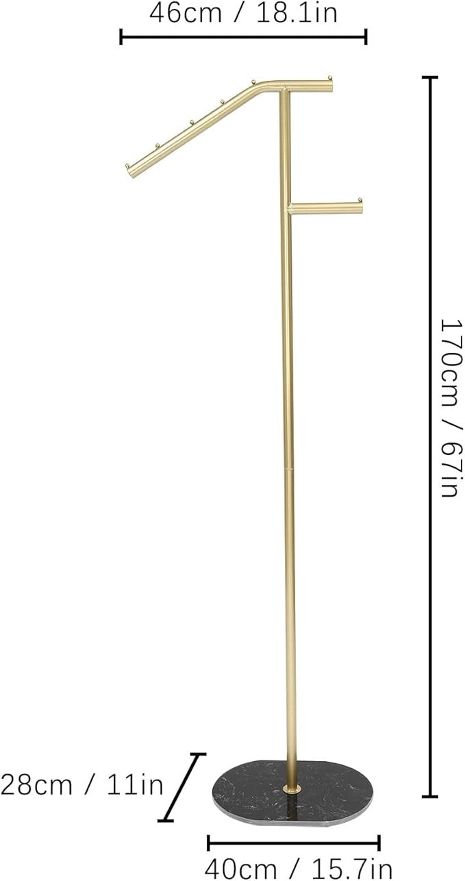 Gold & Black Marble Base Coat Rack 170cm L-Shaped Metal Clothes Organizer