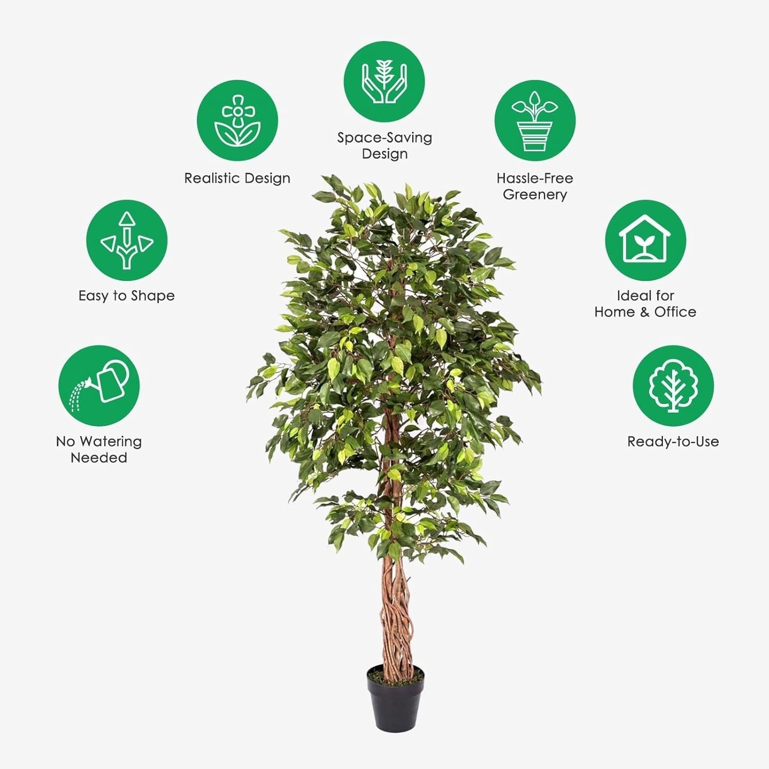 6ft Artificial Ficus Tree Green Real Wood Trunk Indoor Lifelike Decorative Plant