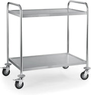 Stainless Steel 2 Tier Serving Trolley on Wheels Heavy Duty Utility Cart