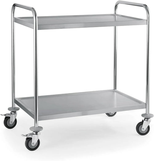 Stainless Steel 2 Tier Serving Trolley on Wheels Heavy Duty Utility Cart