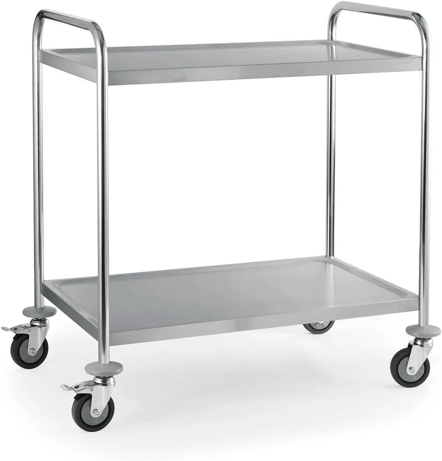 Stainless Steel 2 Tier Serving Trolley on Wheels Heavy Duty Utility Cart