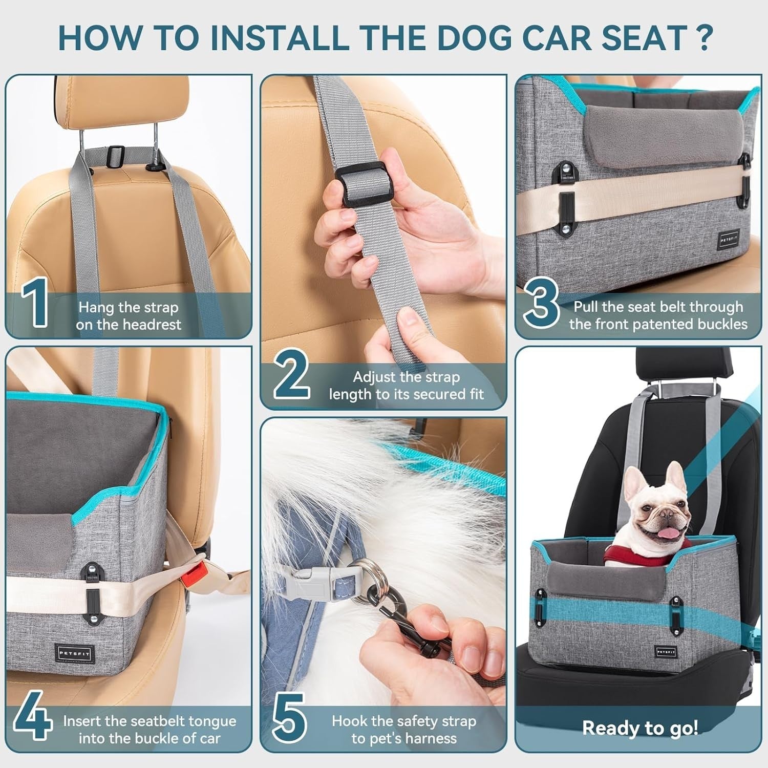 Dog Booster Car Seat Adjustable Height Travel Bed Safety Leash 25lb