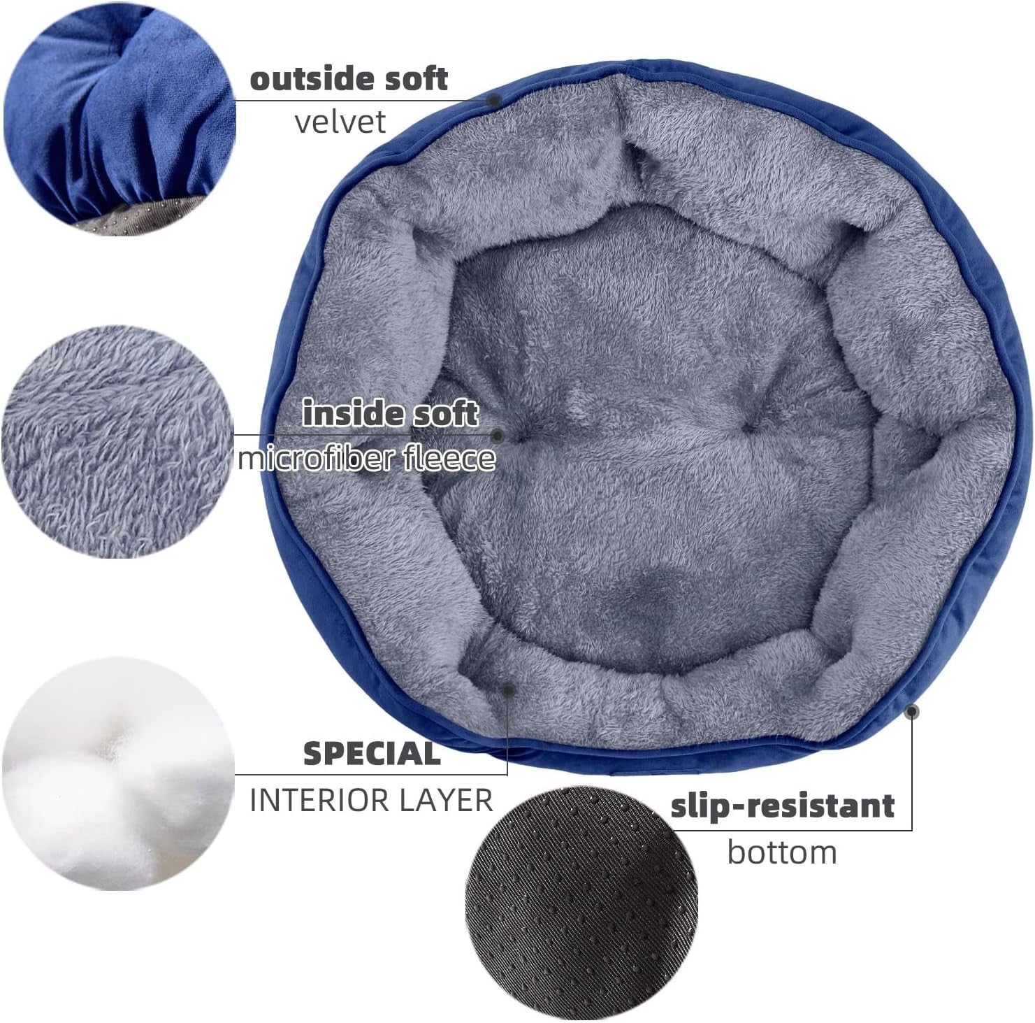 Medium Dog Cat Bed 25in Sherpa Fleece Washable Pet Bed Non Slip Blue