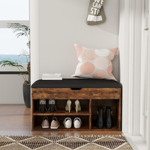 Classic Wooden Shoe Bench with Padded Seat & Hidden Storage | Entryway
