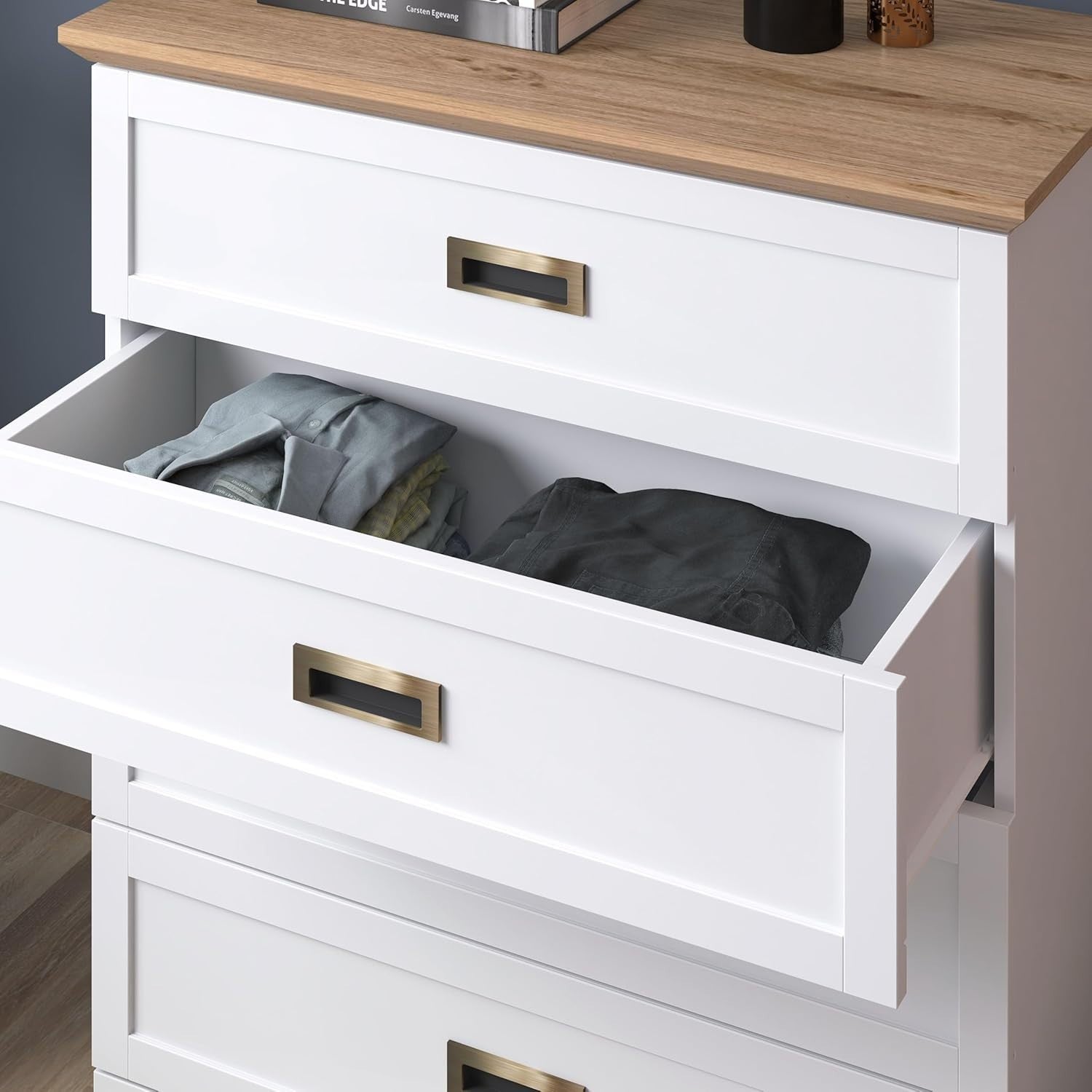 4 Drawer Chest White Oak Bedroom Storage Cabinet Modern Tall Unit