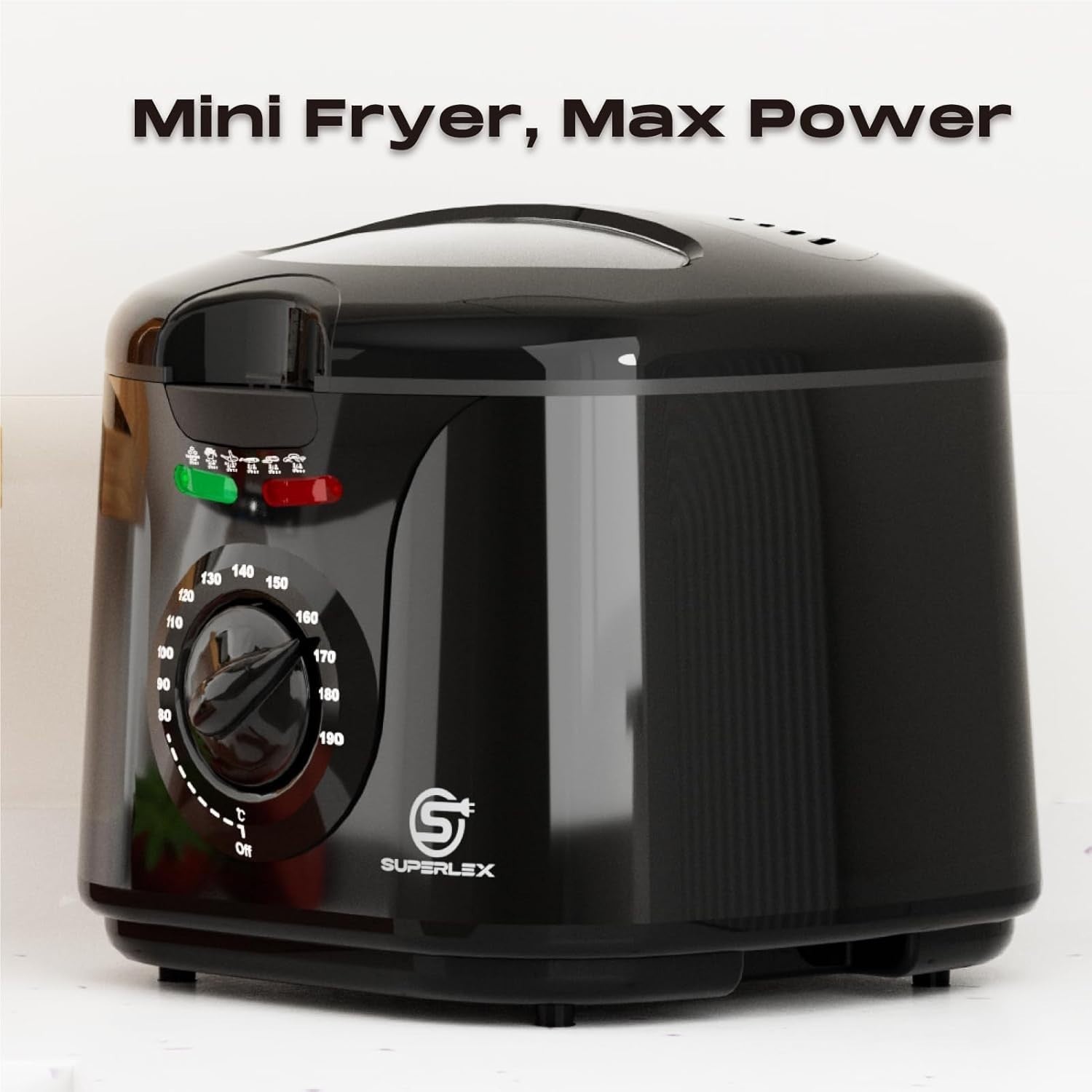 Electric Deep Fat Fryer 2L Mini 1300W Adjustable Temp Viewing Window Black