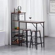 3-Piece Bar Table Set with 2 Stools Wood Top Space-Saving Dining Table Set