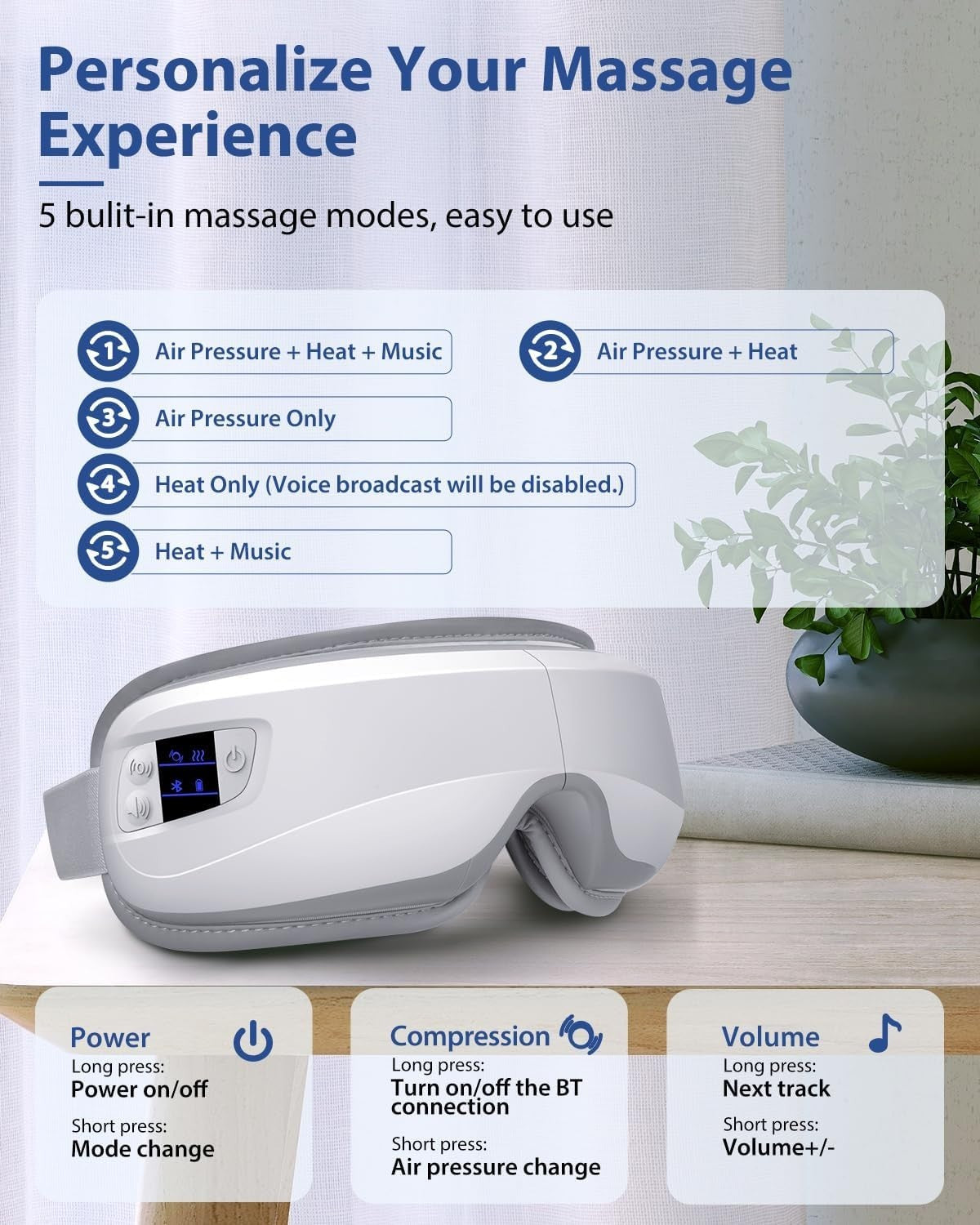Heated Eye Massager Bluetooth Sleep Mask Migraine Strain Relief