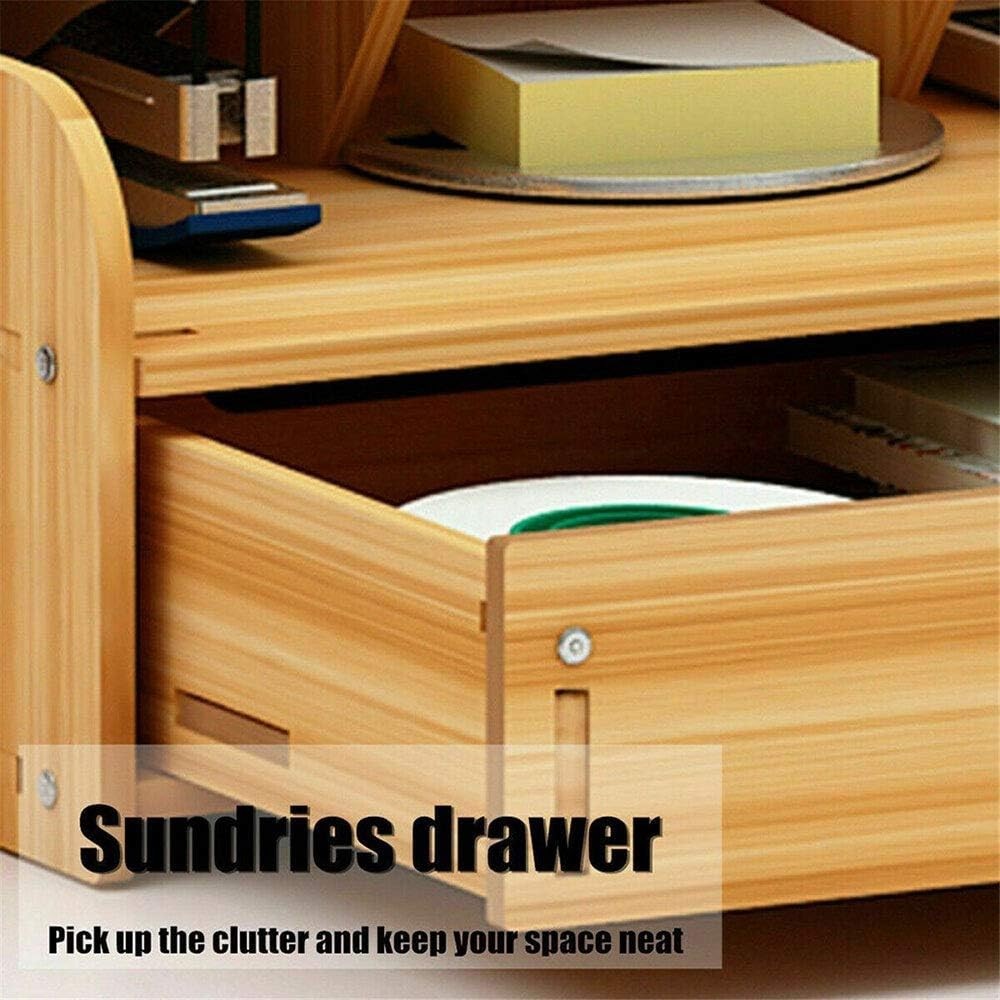 Wooden Desk Organizer Desktop Shelves with Drawer Pen Holder Office