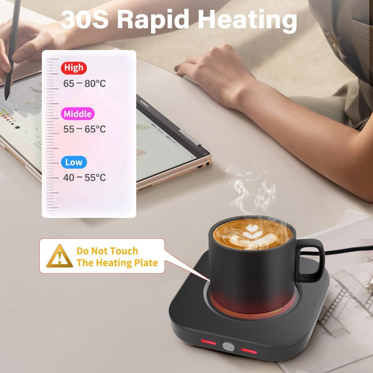 Electric Coffee Mug Warmer 24W 3 Heat Settings Auto Off