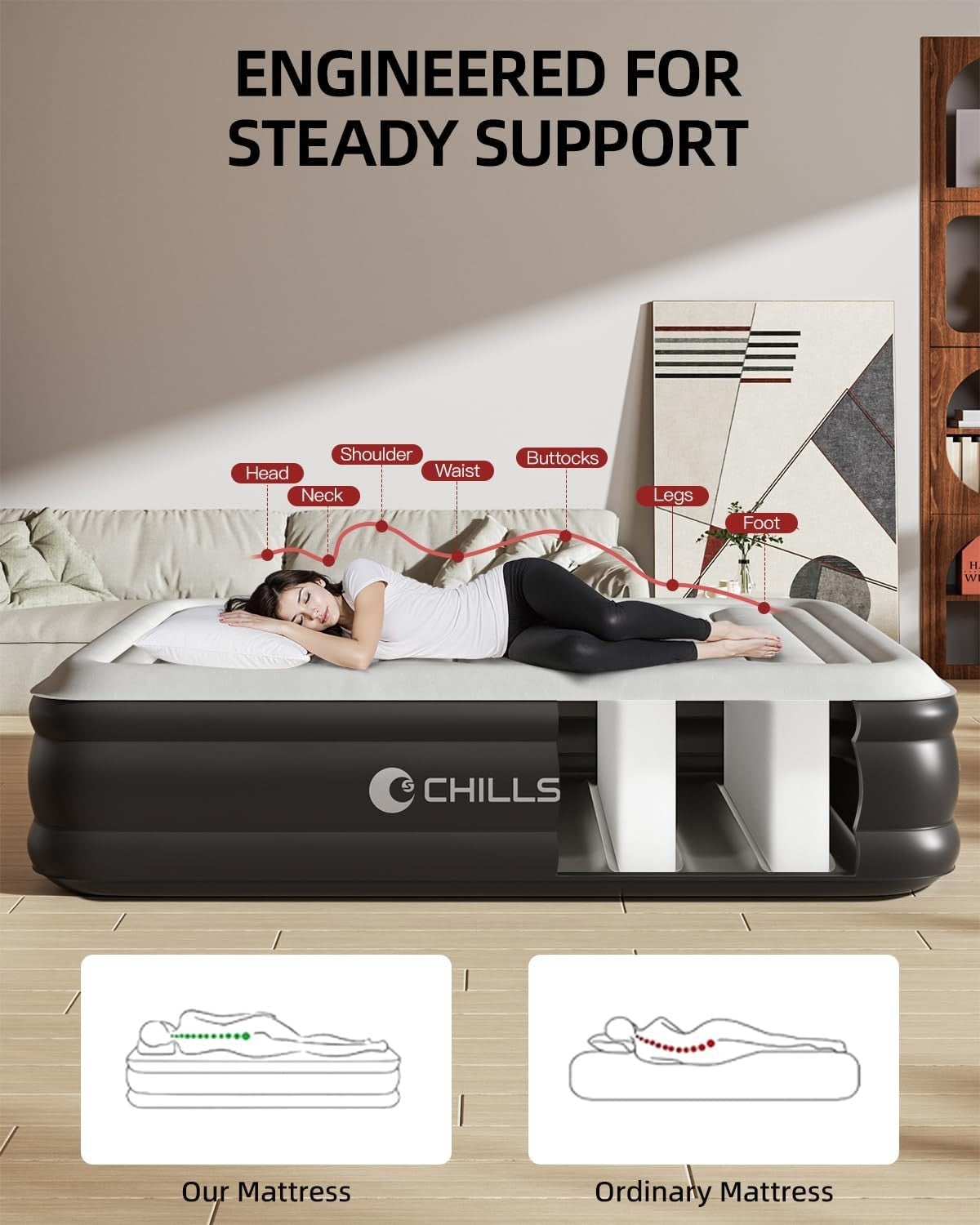King Size Inflatable Air Mattress with Built-In Pump – Quick Inflate, Portable B