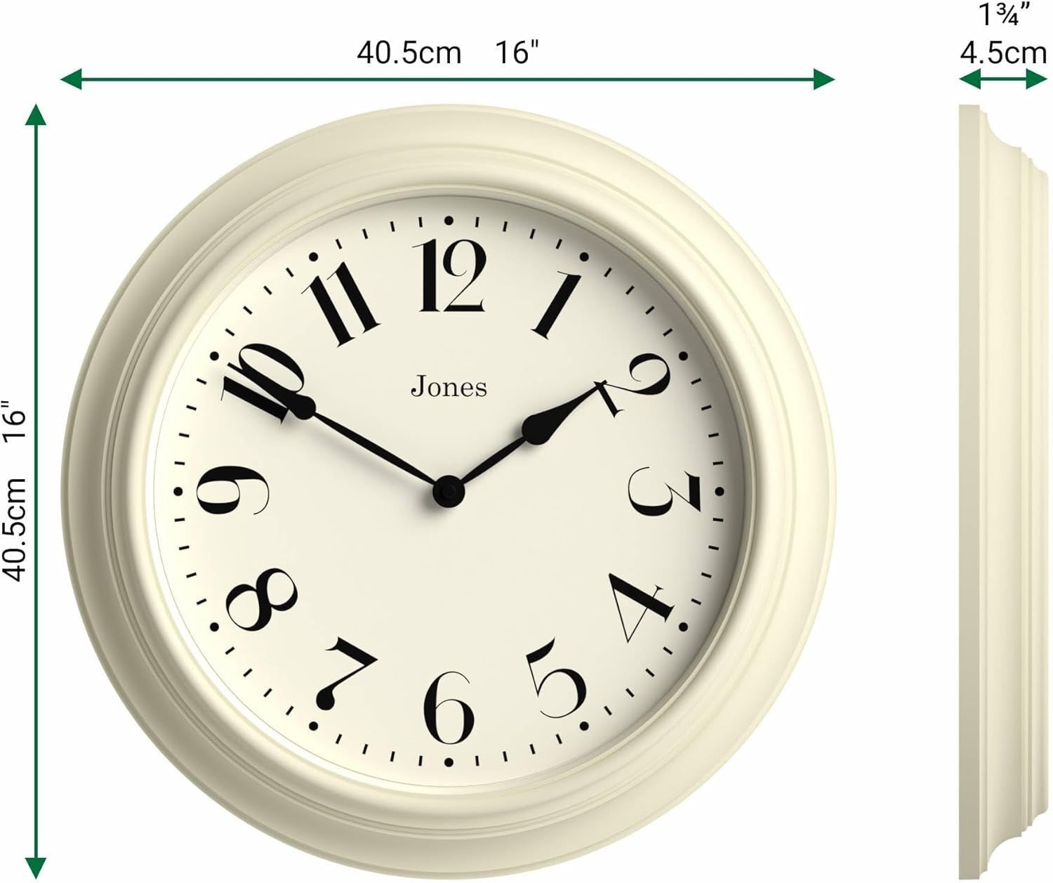 40cm Cream Wall Clock Silent Quartz Classic Round for Kitchen or Bedroom