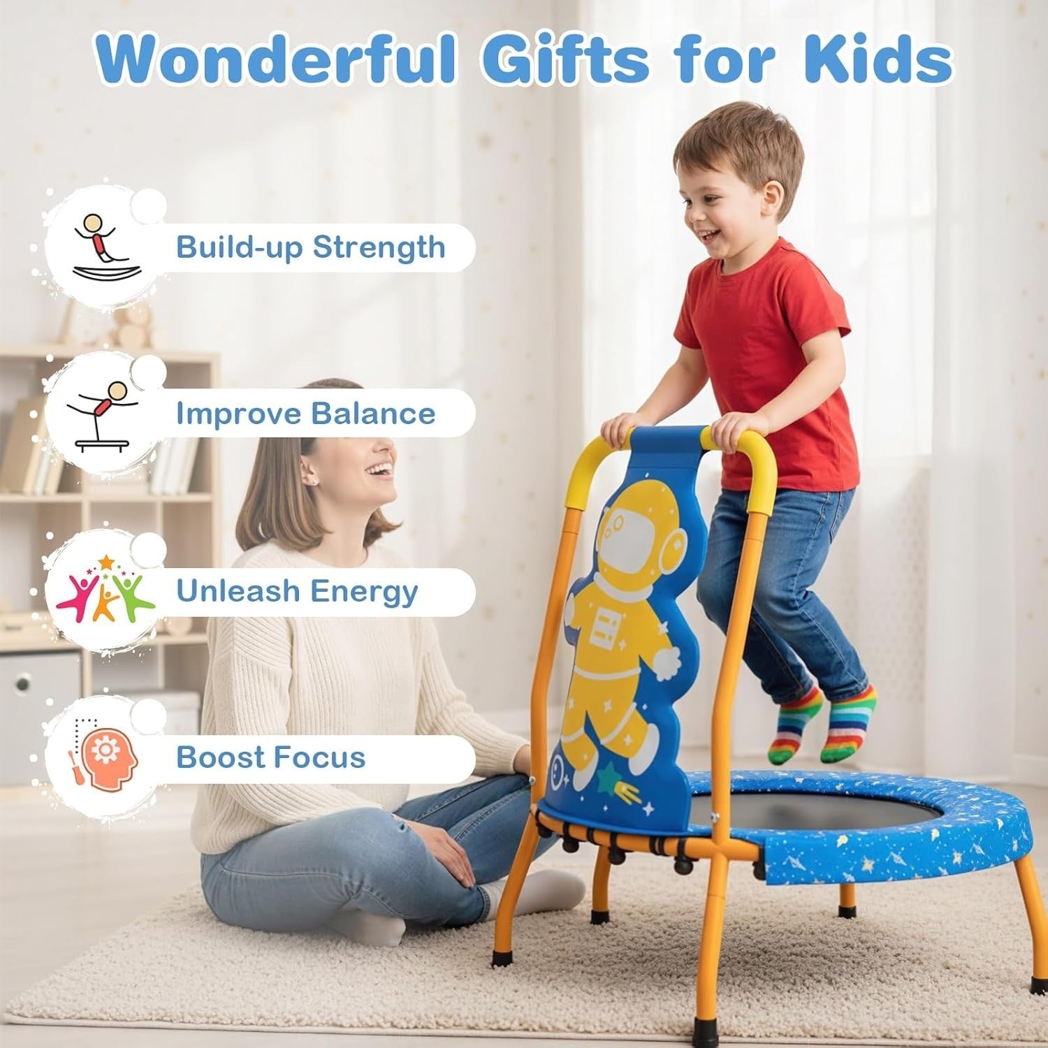 Toddler Mini Trampoline with Handle Safe Kids Rebounder 80KG