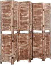 6 Panel Wooden Room Divider 210x165cm Vintage Brown Privacy Screen Folding