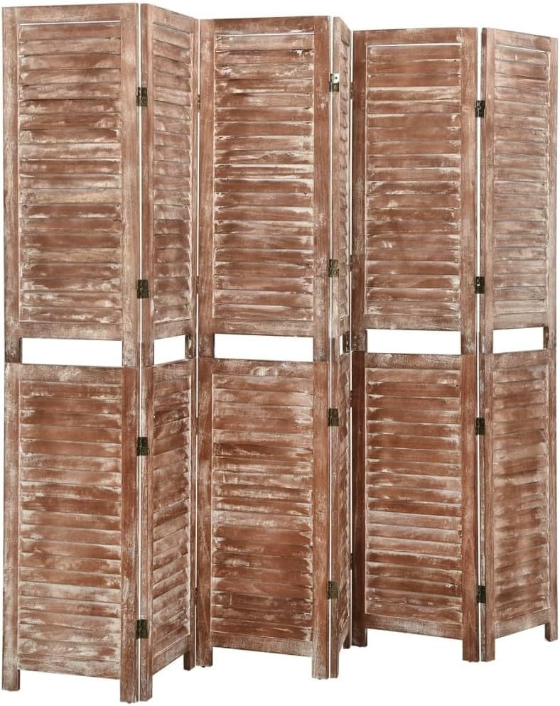 6 Panel Wooden Room Divider 210x165cm Vintage Brown Privacy Screen Folding