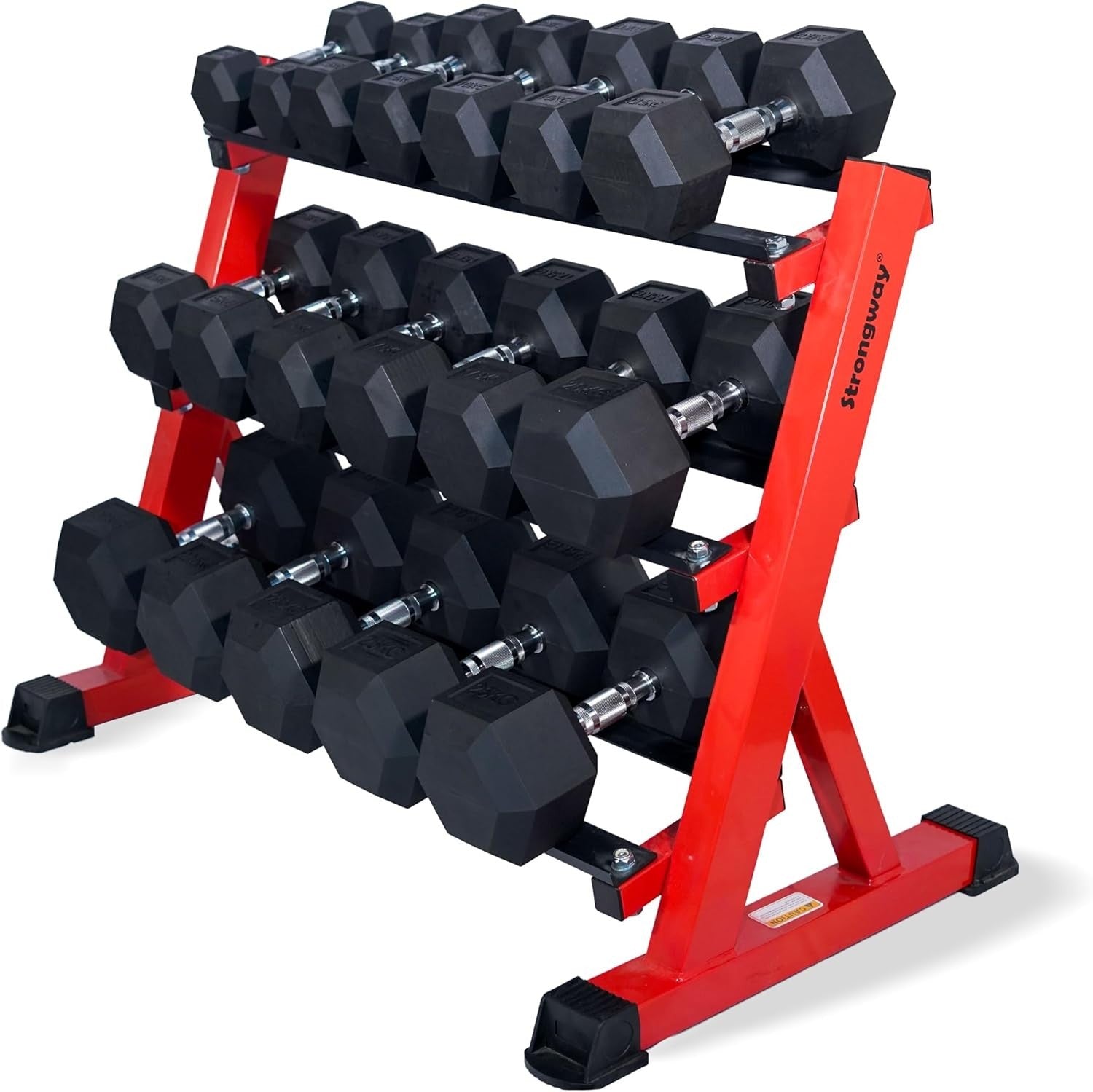 Hex Dumbbells Set with 3 Tier Rack 5–20kg or 5–25kg Gym Weights