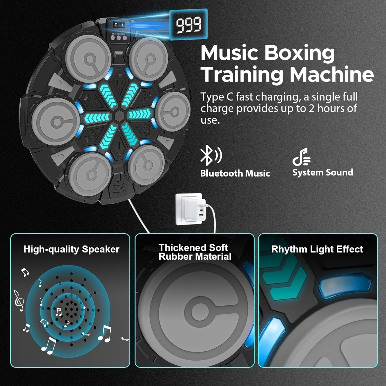 Music Boxing Machine Wall Mounted LED Punch Pad Bluetooth Home Trainer