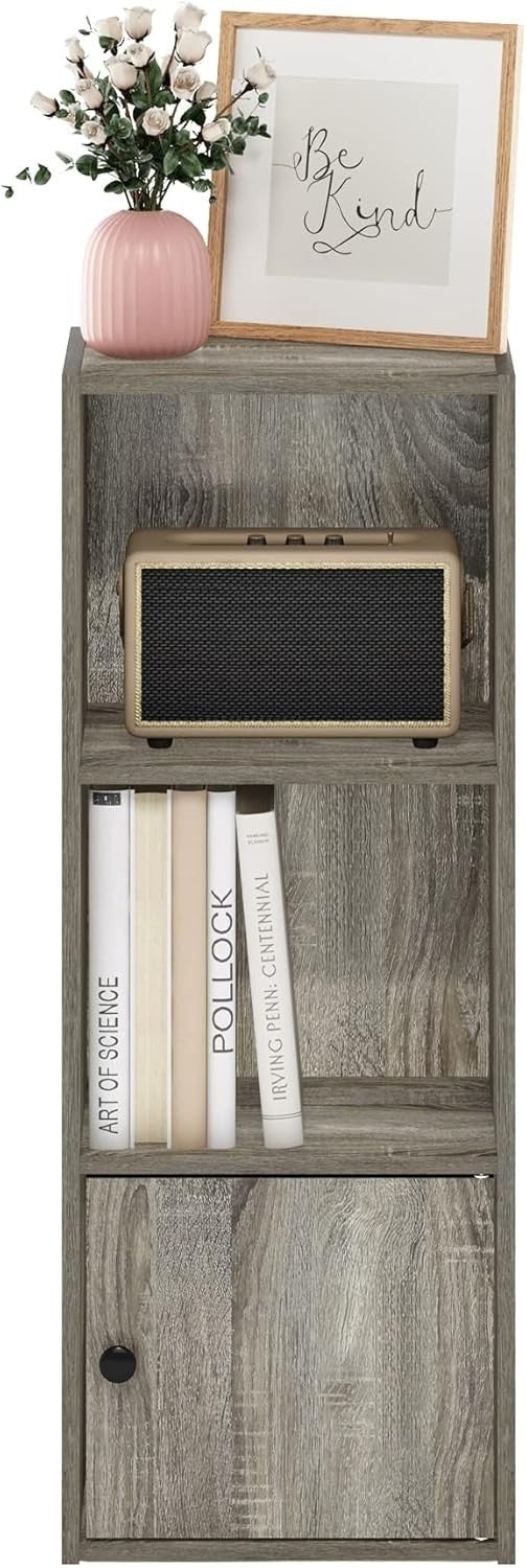 Modern 3-Tier Corner Shelf with 1 Door Cabinet – Durable Engineered Wood Storage