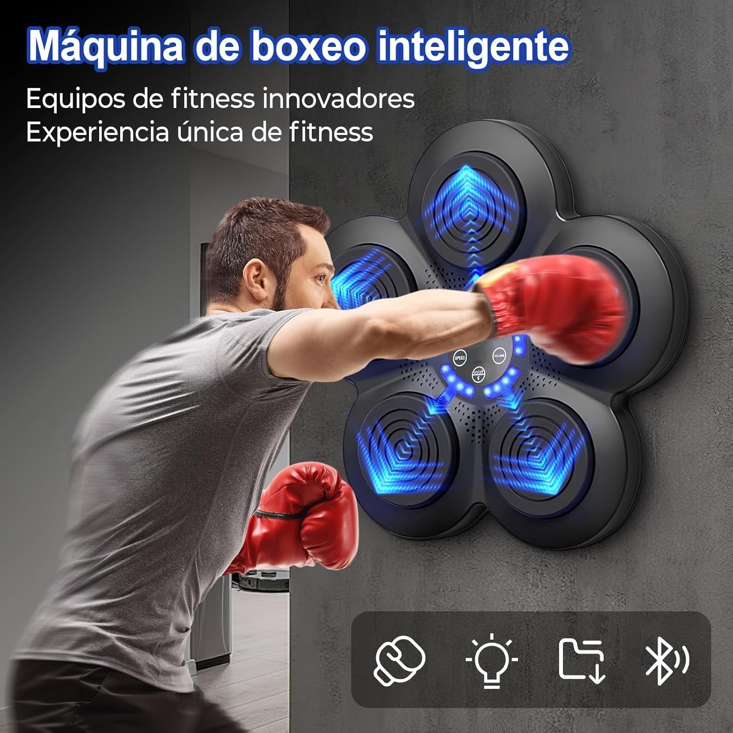 Music Boxing Machine Bluetooth LED Wall Pad Training Blue Lights Black